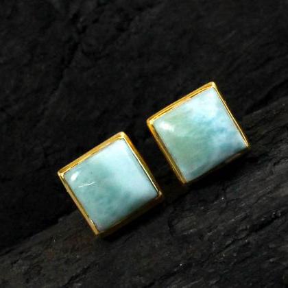 Dominican Larimar Earring,gold Plated Stud..