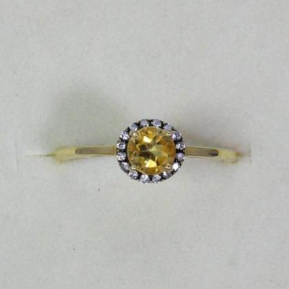 Soulful Solitaire Citrine Engagement Ring,cz Halo..