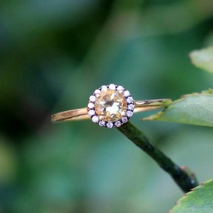 Soulful Solitaire Citrine Engagement Ring,cz Halo..