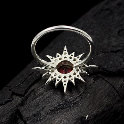 Gorgeous Sun Ring,natural Garnet,solid 925..