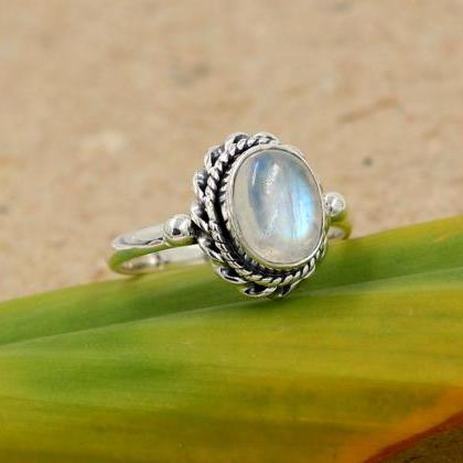 Natural Moonstone Handmade Oxidized Ring Solid 925..