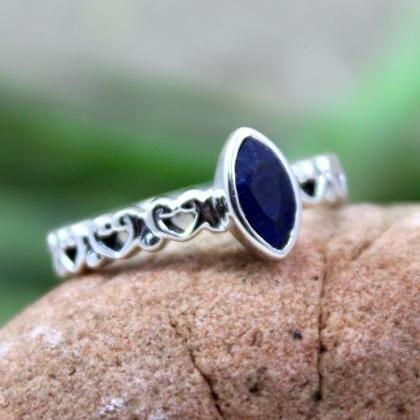 Cute Blue Sapphire Ring,solid 925 Sterling Silver..