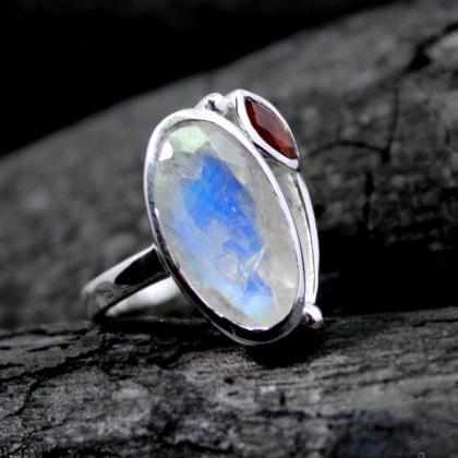 Anniversary Moonstone Ring,splendid Blue Topaz And..