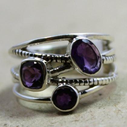 Super Real Royal Purple Amethyst Textured Silver..