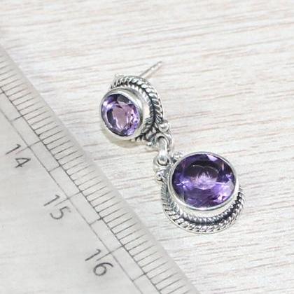 Clan Sparkling Purple Amethyst Earring,two Stone..