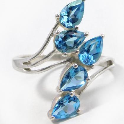 Attractive Swiss Blue Topaz Ring,925 Solid..