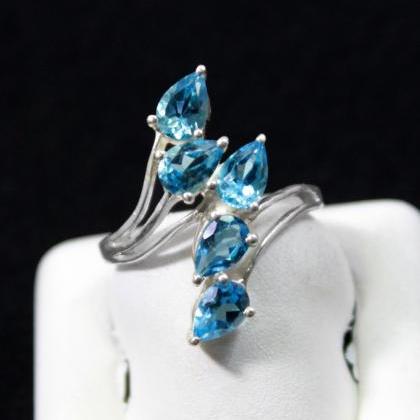 Attractive Swiss Blue Topaz Ring,925 Solid..