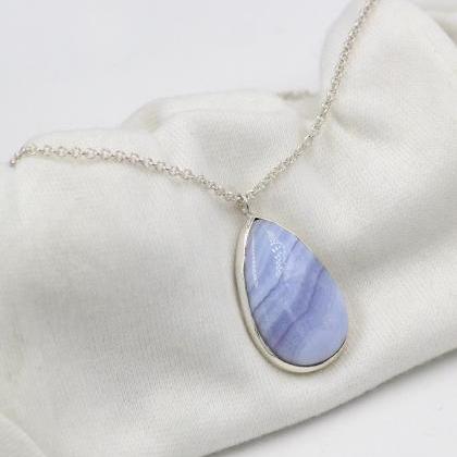 Genuine Blue Lace Agate Necklace,solid 925..