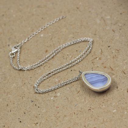 Genuine Blue Lace Agate Necklace,solid 925..