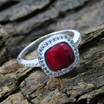 Solitaire Ruby Ring,cz Halo Amethyst Ring,gorgeous..
