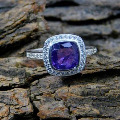 Solitaire Ruby Ring,cz Halo Amethyst Ring,gorgeous..