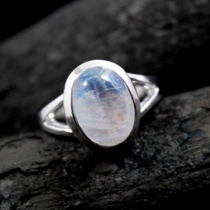 Prismatic Moonstone Ring,solid 925 Sterling Silver..