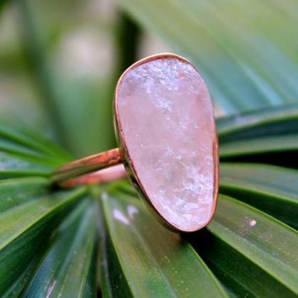Novel Rough Rock Ring,pink Natural Rose Quartz..