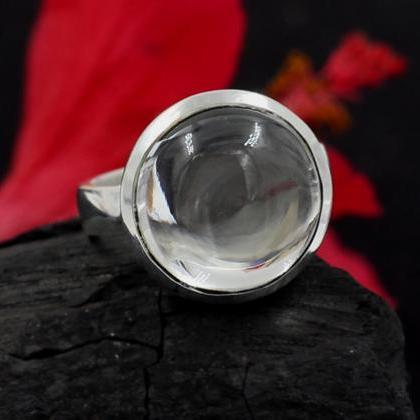 Healing Crystal Quartz Ring,9 Mm Cabochon..
