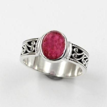 Beautiful Pink Tourmaline Ornate Ring,solid 925..