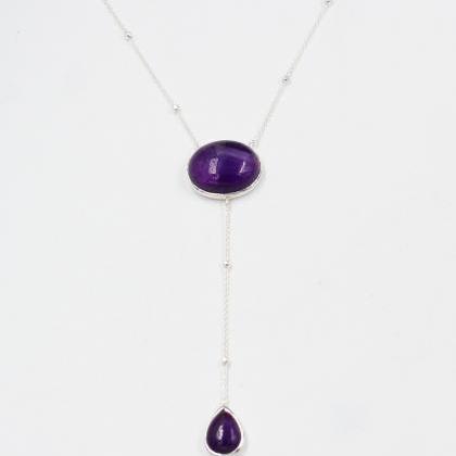 Vibrant Purple Amethyst Lariat Necklace,solid 925..