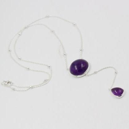 Vibrant Purple Amethyst Lariat Necklace,solid 925..