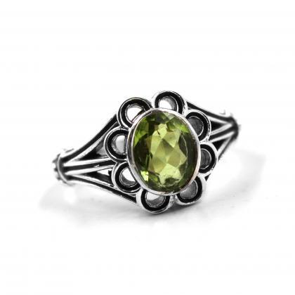 Designer Floral Peridot Ring,birthstone Ring Gift..