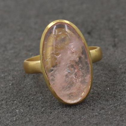 Genuine Morganite Ring,oval Cabochon Gemstone..