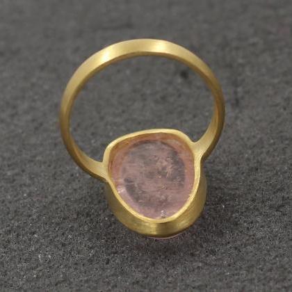 Genuine Morganite Ring,oval Cabochon Gemstone..