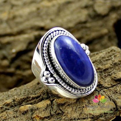 Vintage Look Gorgeous Lapis Lazuli Ring,925..