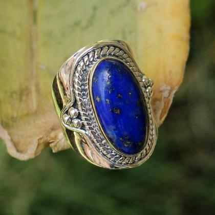 Vintage Look Gorgeous Lapis Lazuli Ring,925..
