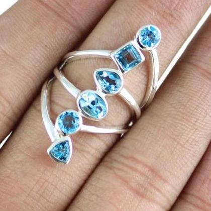 Cocktail Swiss Blue Topaz Multistone Ring,solid..