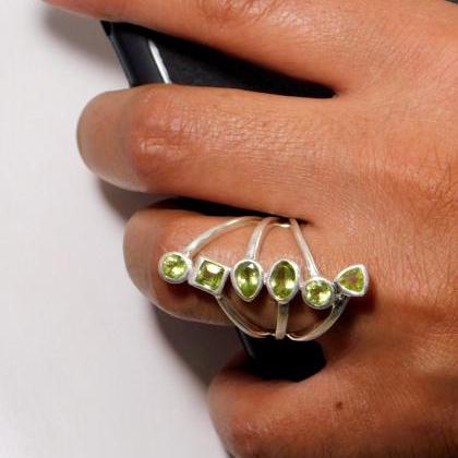 Peridot Long Ring,genuine Gemstone Ring,promise..