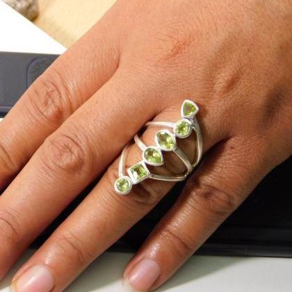 Peridot Long Ring,genuine Gemstone Ring,promise..