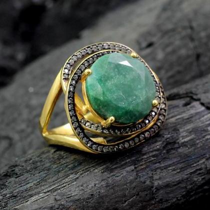 Gorgeous Emerald Cz Halo Ring,engagement..