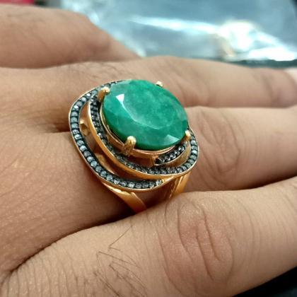 Gorgeous Emerald Cz Halo Ring,engagement..