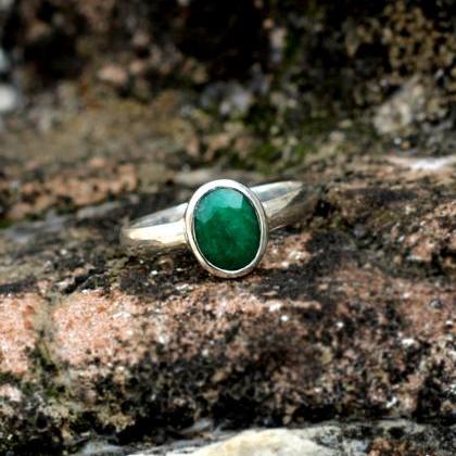 Solitaire Ring,statement Emerald Ring,solid 925..