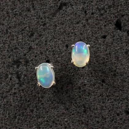 Genuine Ethiopian Opal Stud Earring,solid 925..