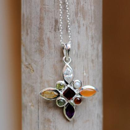 Genuine Gemstones Chain Pendant,(navratan) Nine..