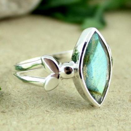 Fire Labradorite Ring,faceted Marquise Gemstone..