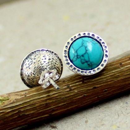 Casual Stud Post Earring,turquoise Gemstone 925..