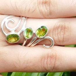 Designer Peridot Ring,natural Green Birthstone..