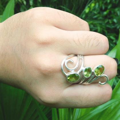 Designer Peridot Ring,natural Green Birthstone..