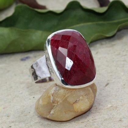 Bold Ruby Ring,anniversary Gift,925 Sterling..
