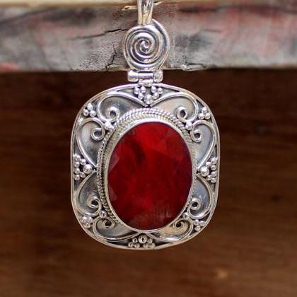 Ruby Handmade Pendant,mayhem Oxidized Pendant,925..