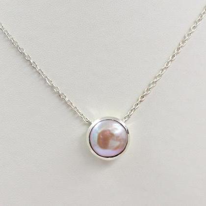 Lovely Coin Pearl Necklace,solid 925 Sterling..