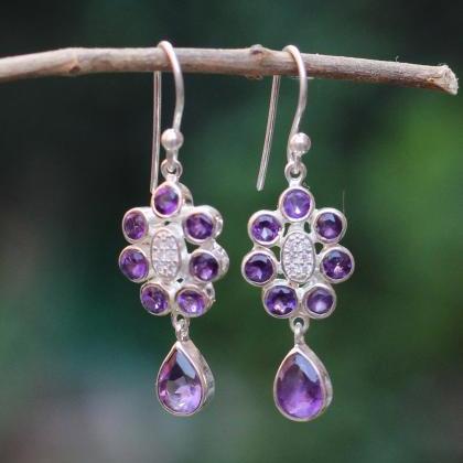 Amethyst Necklace Earring Jewelry Set,solid 925..