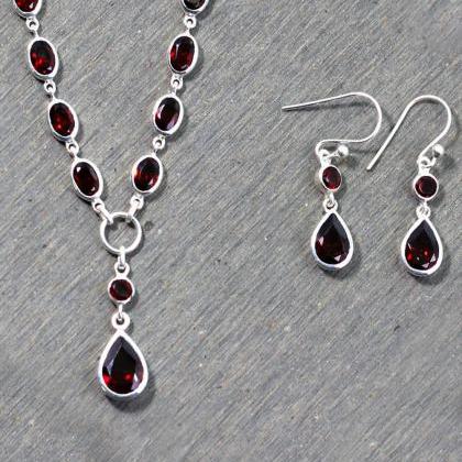 Red Garnet Necklace Set,natural Faceted Gemstone..