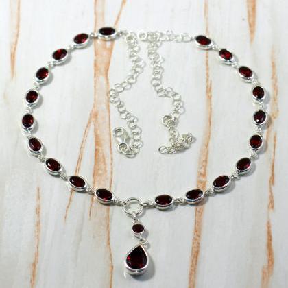 Red Garnet Necklace Set,natural Faceted Gemstone..