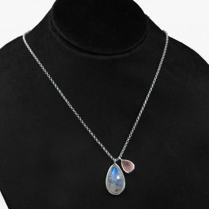 Genuine Moonstone Gemstone Necklace,solid 925..