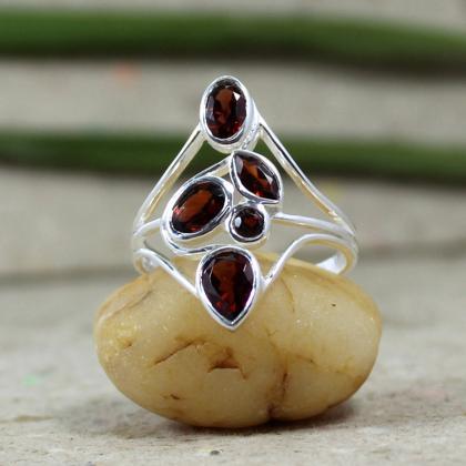 Red Garnet Ring, January Birthstone Jewelry..