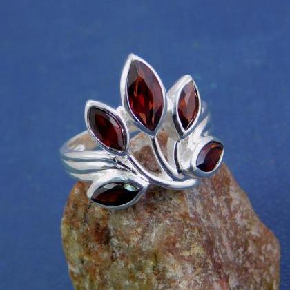 Designer Garnet Ring,925 Sterling Silver Gemstone..