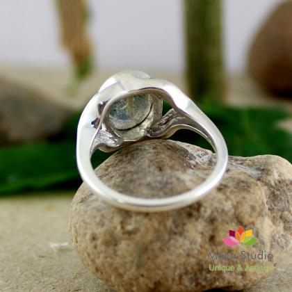 Natural Labradorite Ring,designer Leaf..