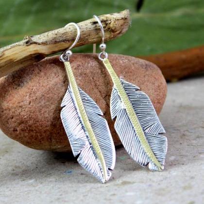 Two Tone Feather Earring,spiritual Symbol Solid..