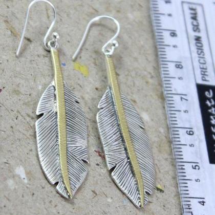 Two Tone Feather Earring,spiritual Symbol Solid..